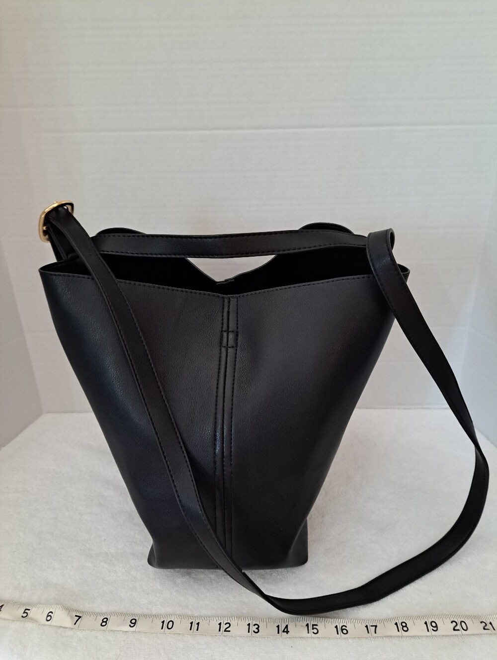 Black PU Leather-like Bucket Shoulder Bag - Crossbody Tote